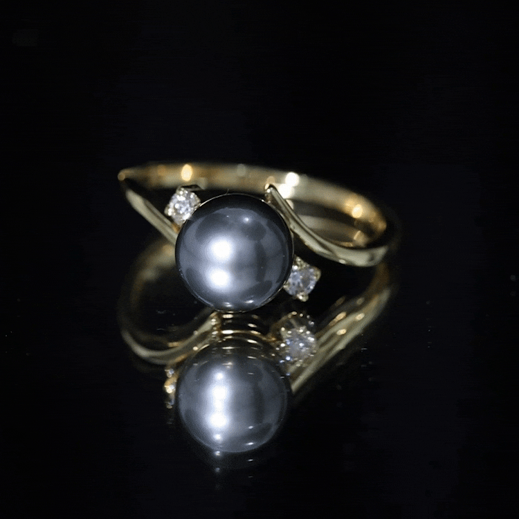 Natural Tahitian Black Pearl Diamond Vintage Engagement Ring