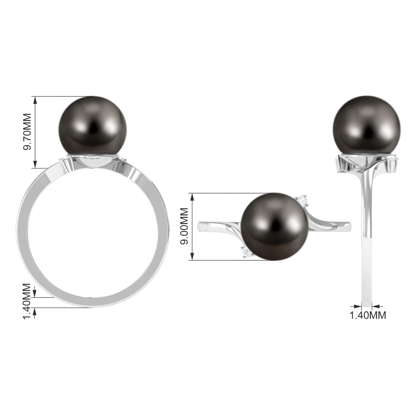 8 Carat Solitaire Tahitian Pearl Bypass Engagement Ring with Diamond