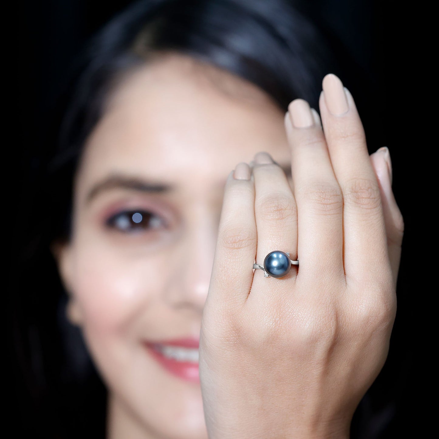 8 Carat Solitaire Tahitian Pearl Bypass Engagement Ring with Diamond