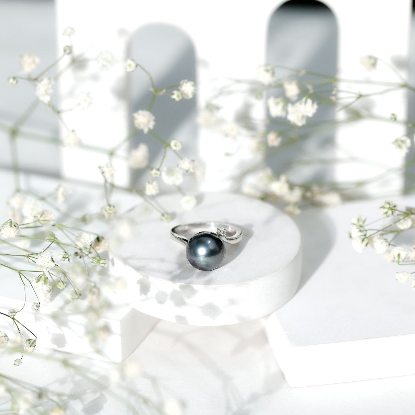 8 Carat Solitaire Tahitian Pearl Bypass Engagement Ring with Diamond