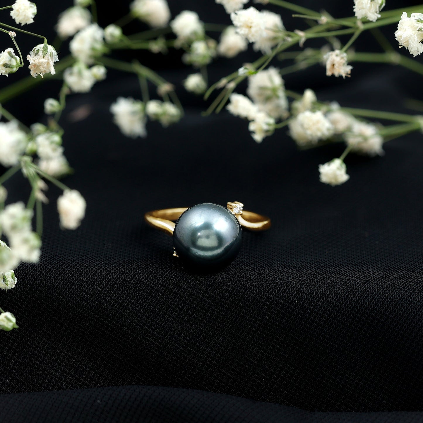 8 Carat Solitaire Tahitian Pearl Bypass Engagement Ring with Diamond