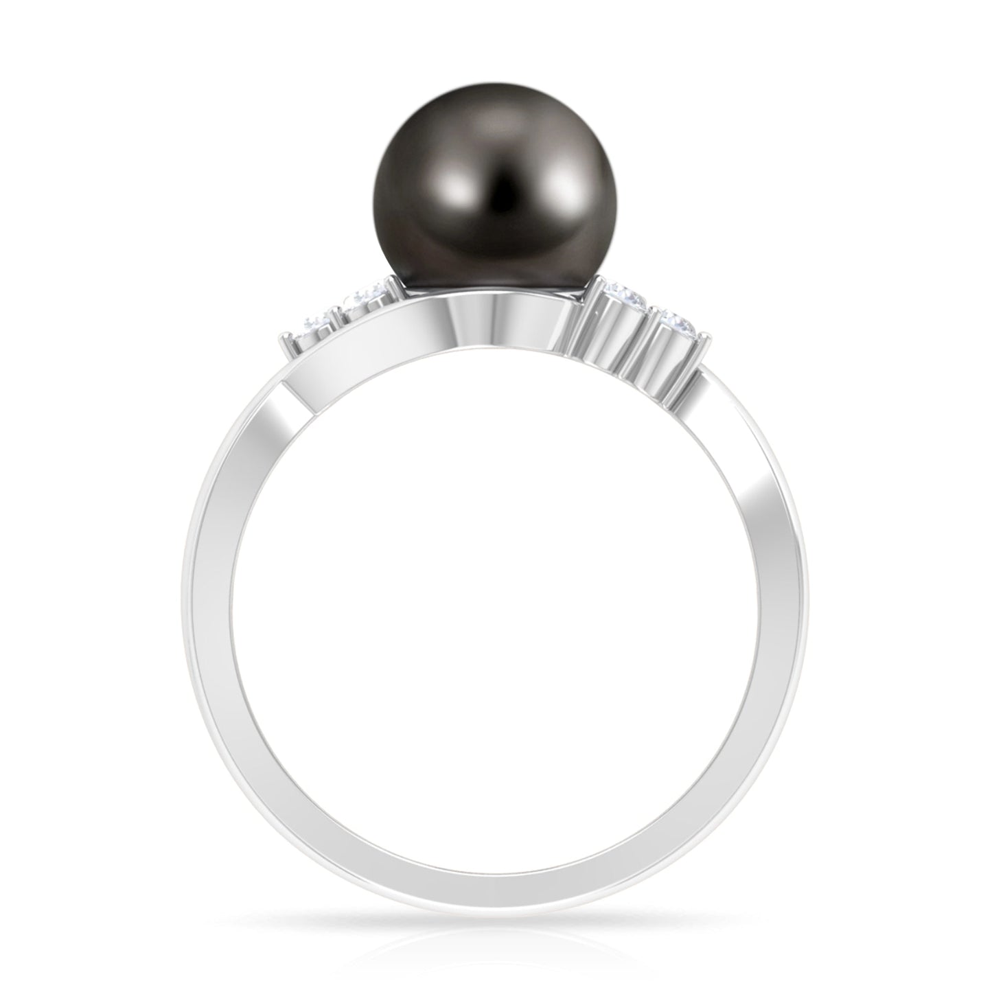 Bypass Tahitian Pearl Engagement Ring with Diamond Trio