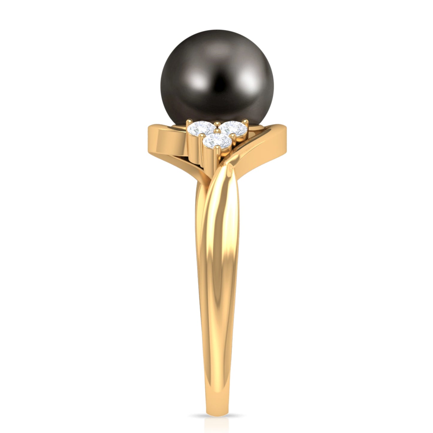 Bypass Tahitian Pearl Engagement Ring with Diamond Trio