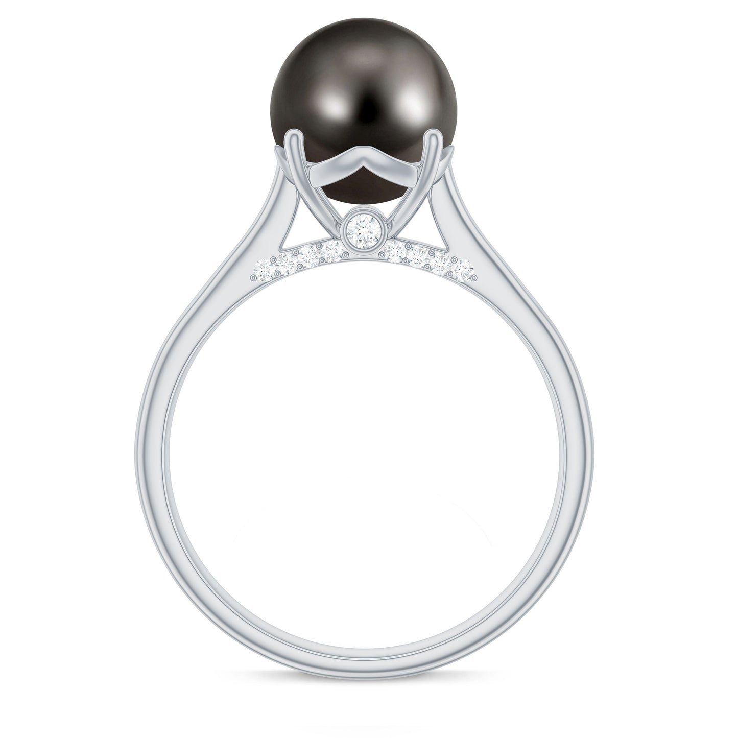 7.5 CT Classic Tahitian Pearl Solitaire Ring with Surprise Diamond