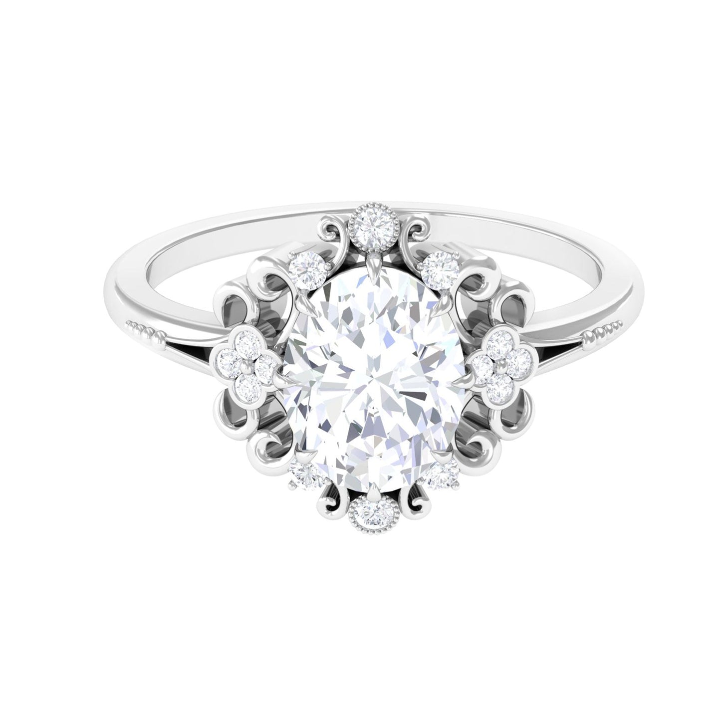 2 Carat Oval Cut Certified Moissanite Vintage Statement Ring