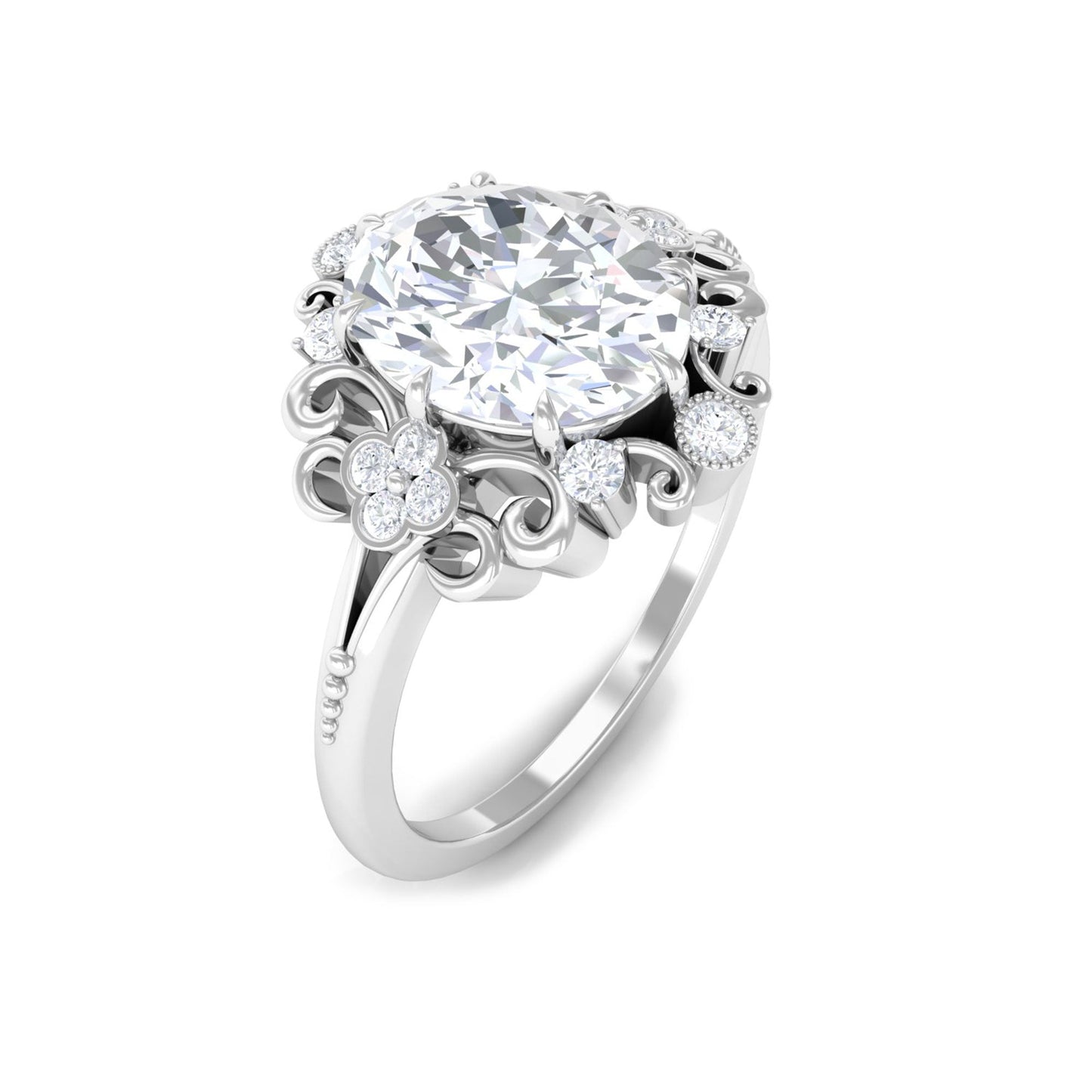 2 Carat Oval Cut Certified Moissanite Vintage Statement Ring
