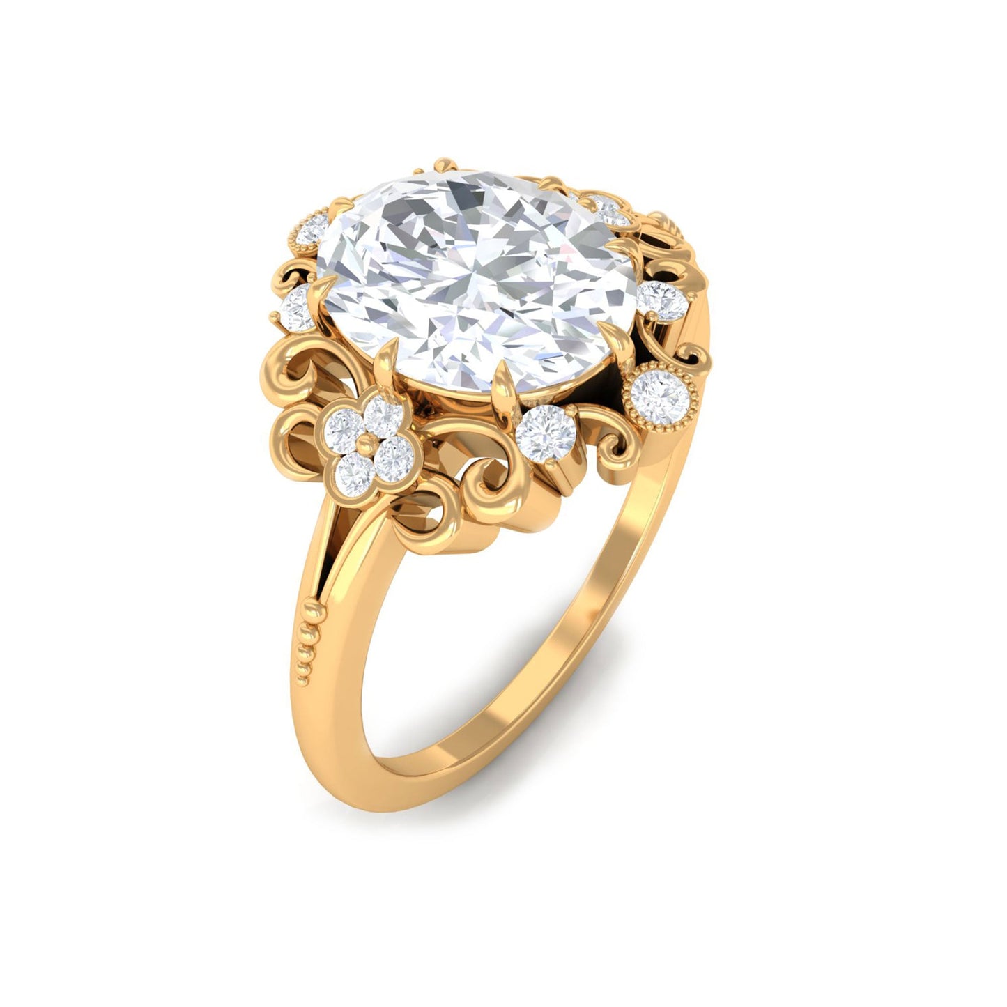 2 Carat Oval Cut Certified Moissanite Vintage Statement Ring