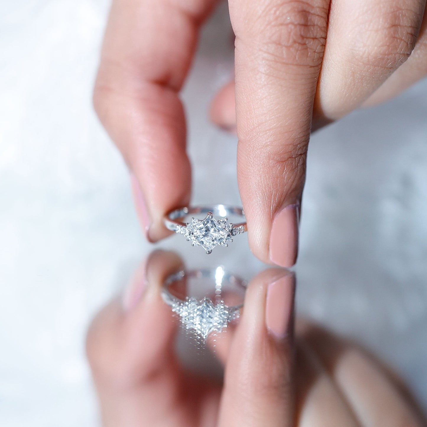 Certified Moissanite Princess Cut Engagement Ring in Prong Setting