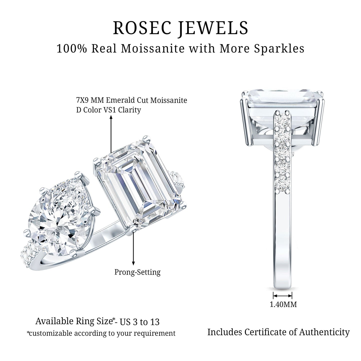 Toi Et Moi Moissanite Engagement Ring for Women