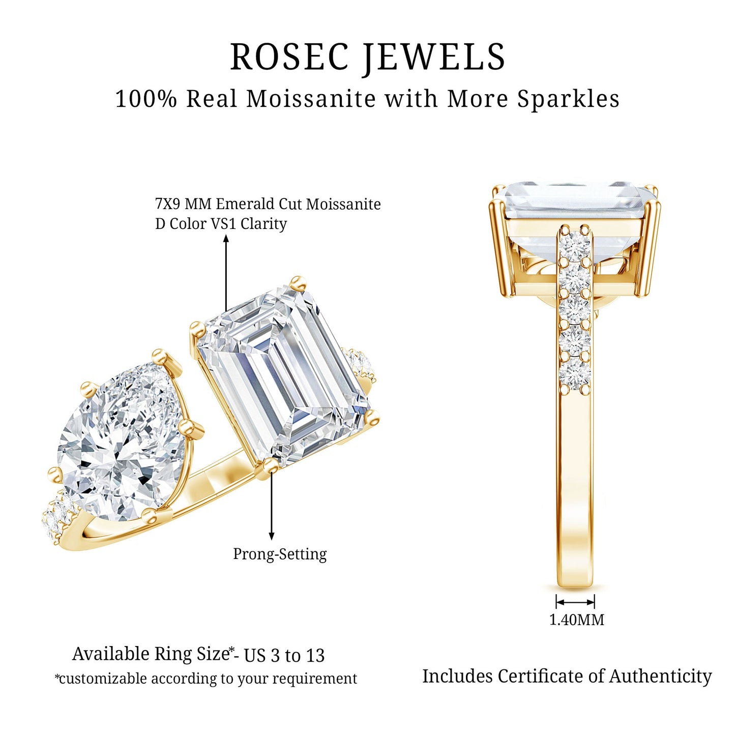 Toi Et Moi Moissanite Engagement Ring for Women