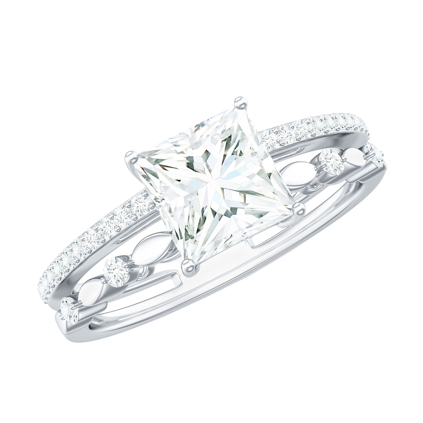 Moissanite Square Cut Engagement Ring With Certificate