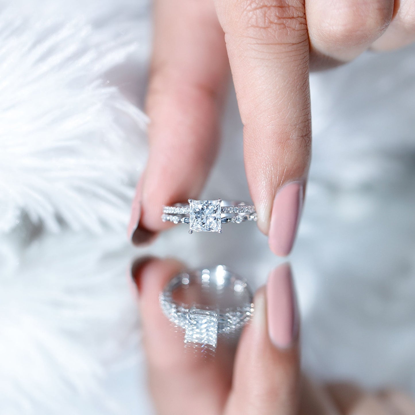 Moissanite Square Cut Engagement Ring With Certificate