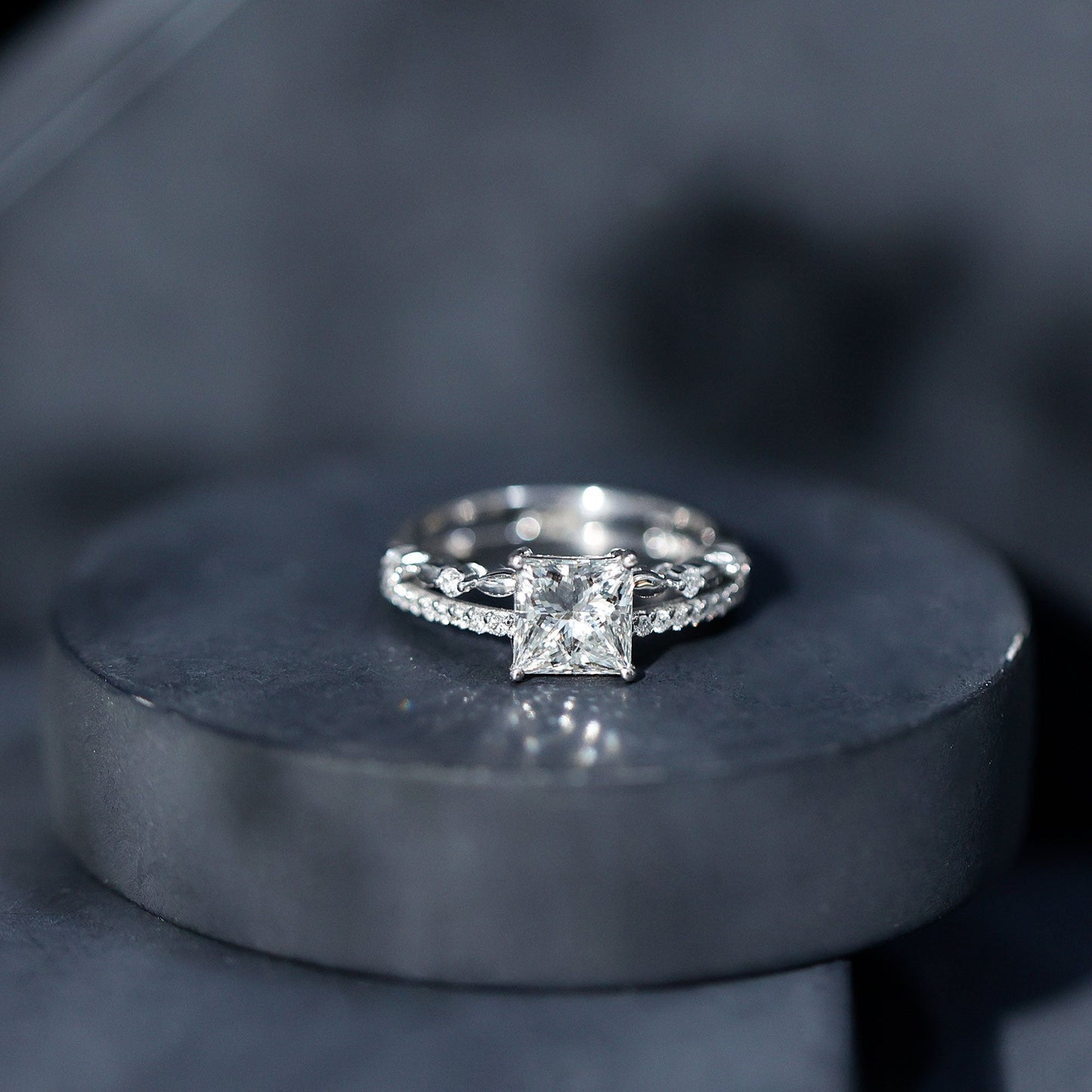Moissanite Square Cut Engagement Ring With Certificate