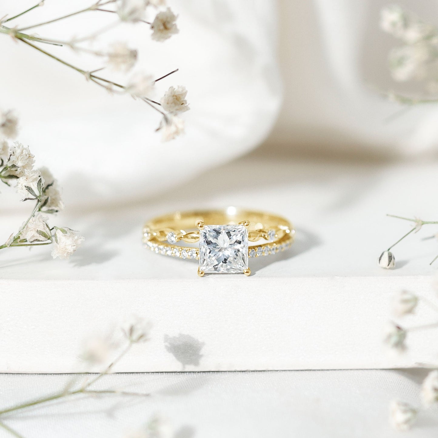 Moissanite Square Cut Engagement Ring With Certificate