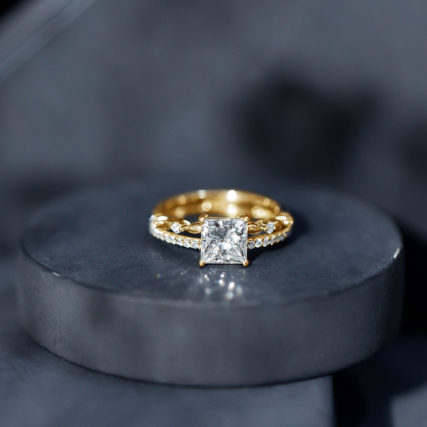 Moissanite Square Cut Engagement Ring With Certificate