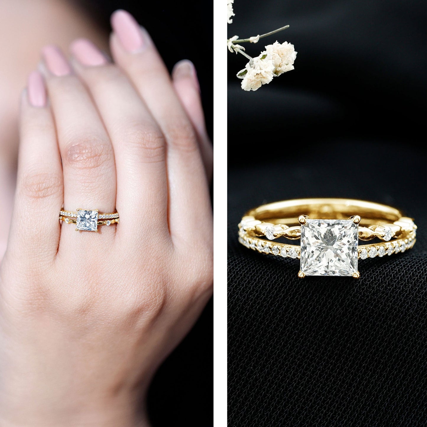 Moissanite Square Cut Engagement Ring With Certificate