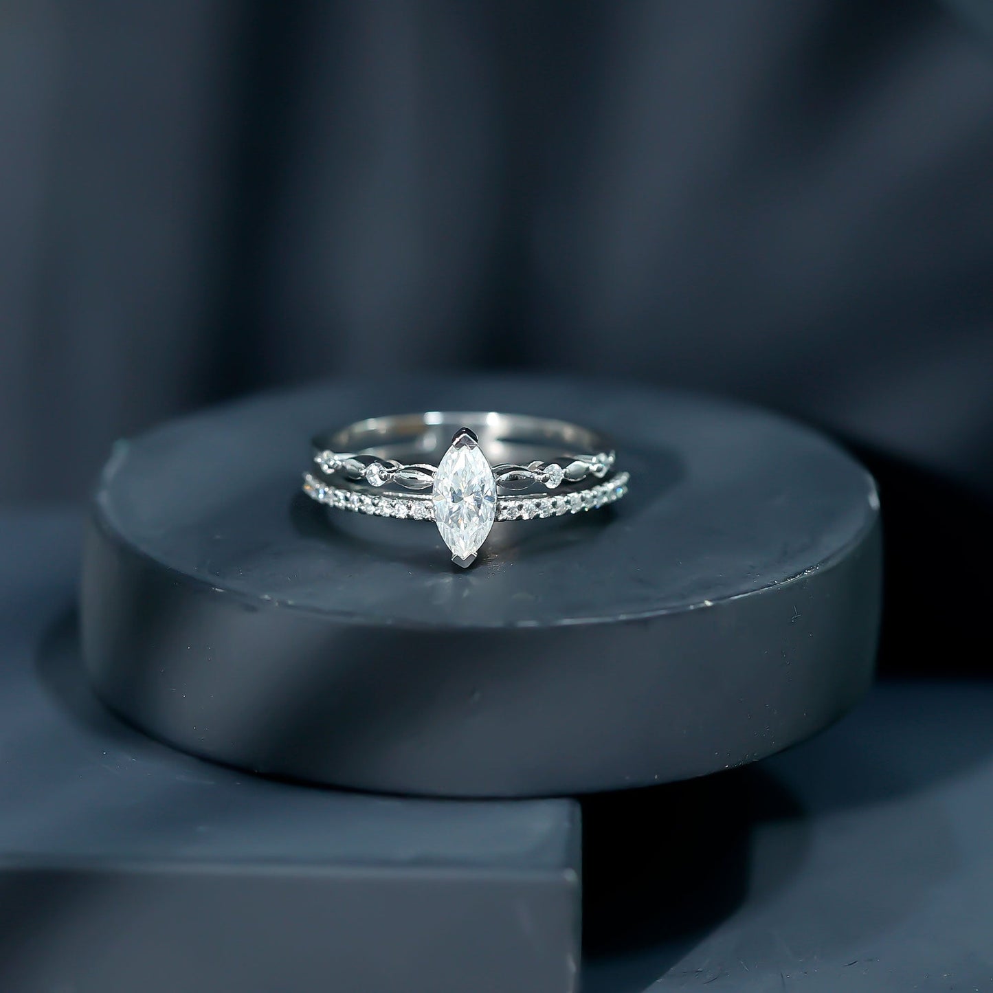 Certified Brilliant Cut Moissanite Marquise Cut Engagement Ring