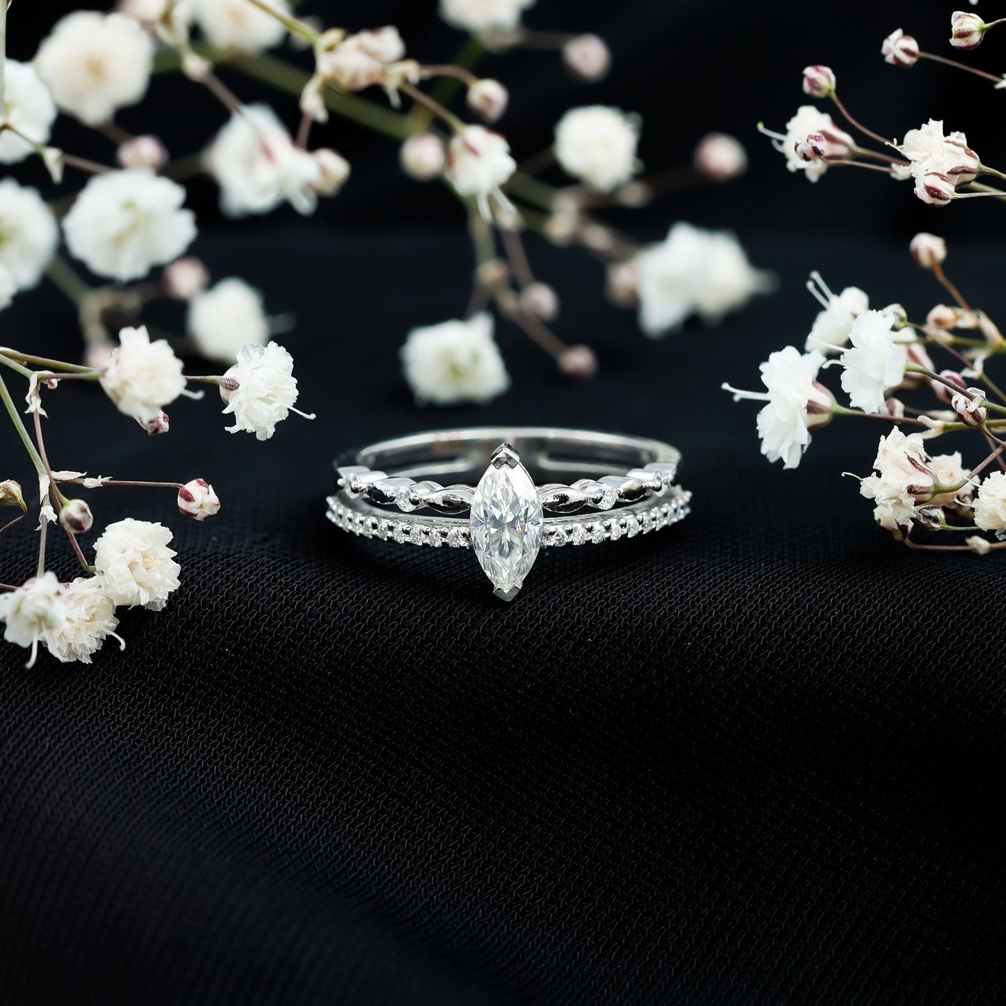 Certified Brilliant Cut Moissanite Marquise Cut Engagement Ring