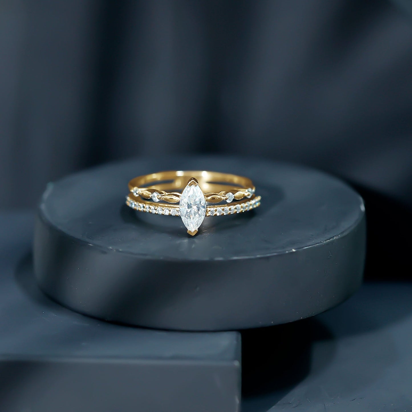 Certified Brilliant Cut Moissanite Marquise Cut Engagement Ring