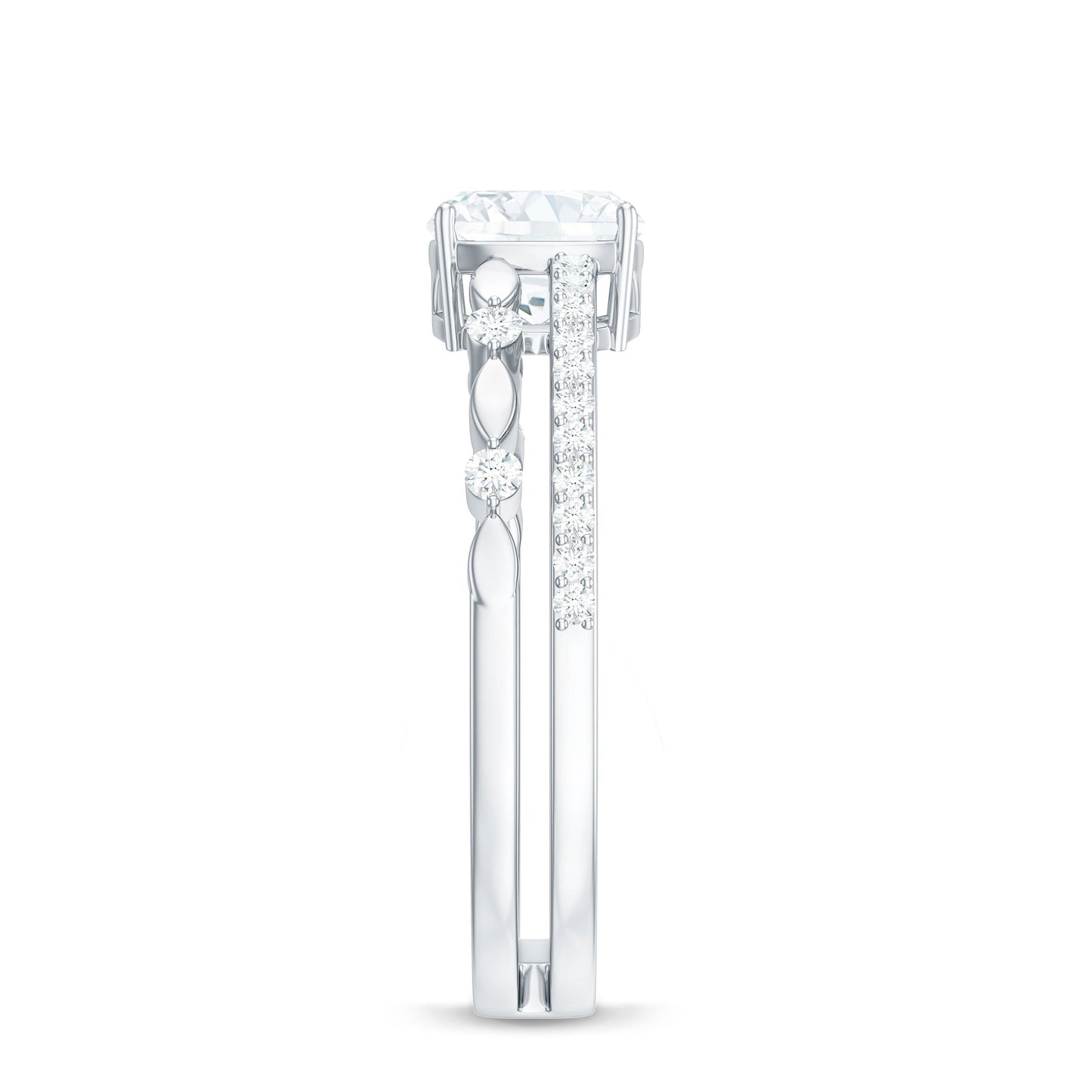 1.7 Carat Cushion Cut Moissanite Solitaire Double Band Engagement Ring