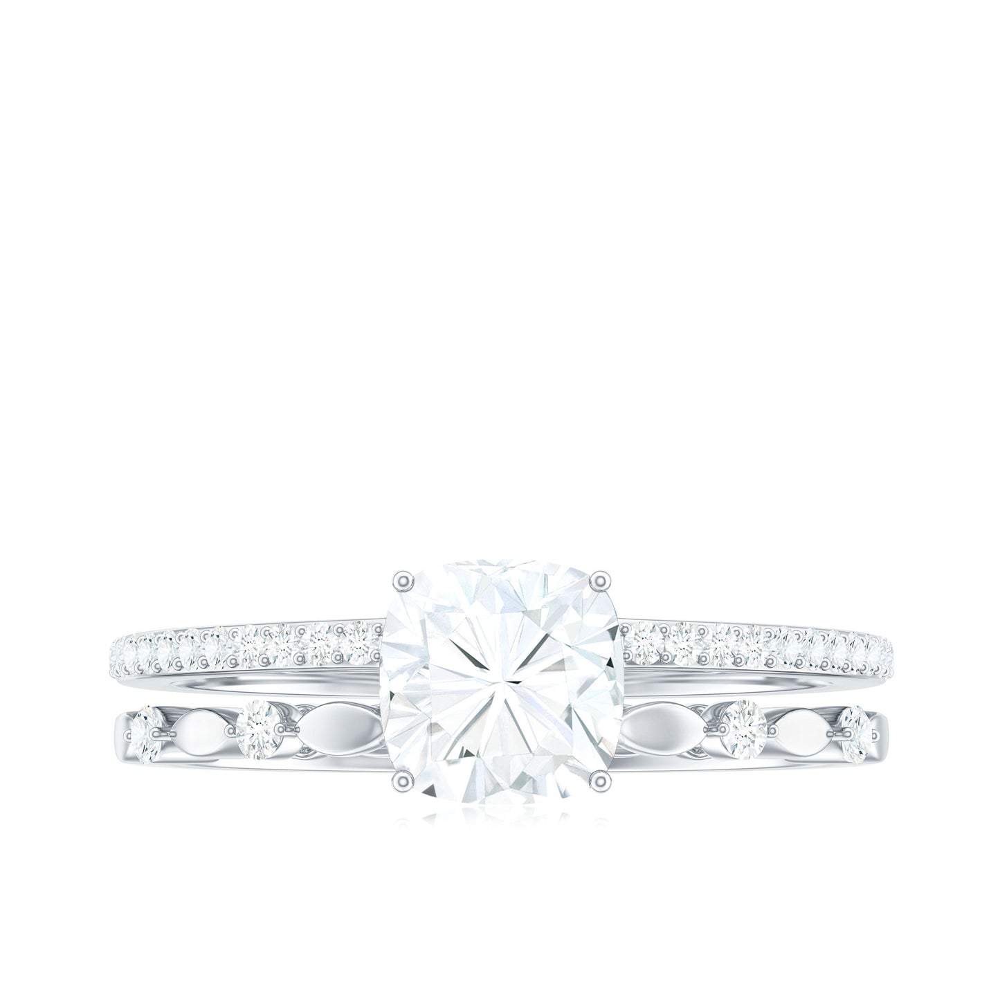1.7 Carat Cushion Cut Moissanite Solitaire Double Band Engagement Ring