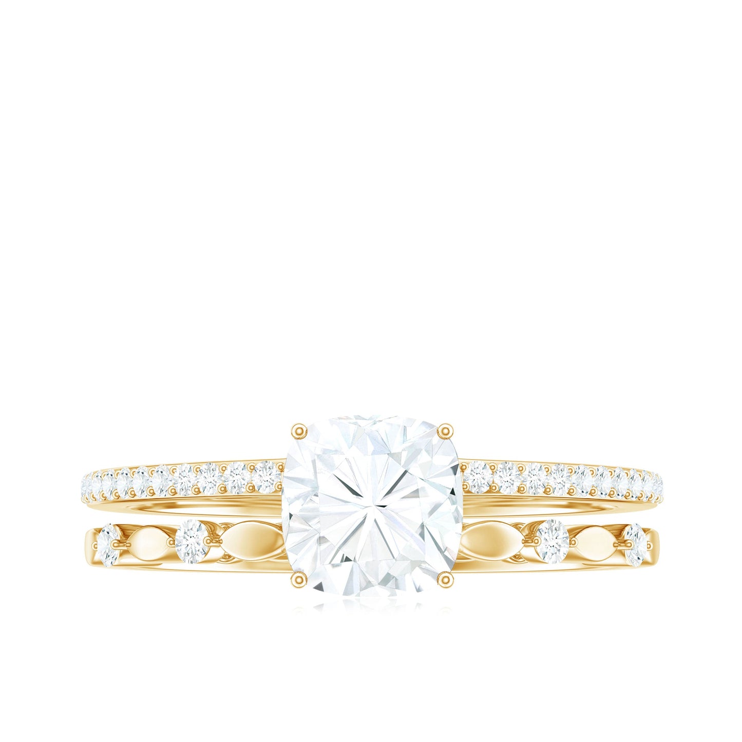 1.7 Carat Cushion Cut Moissanite Solitaire Double Band Engagement Ring