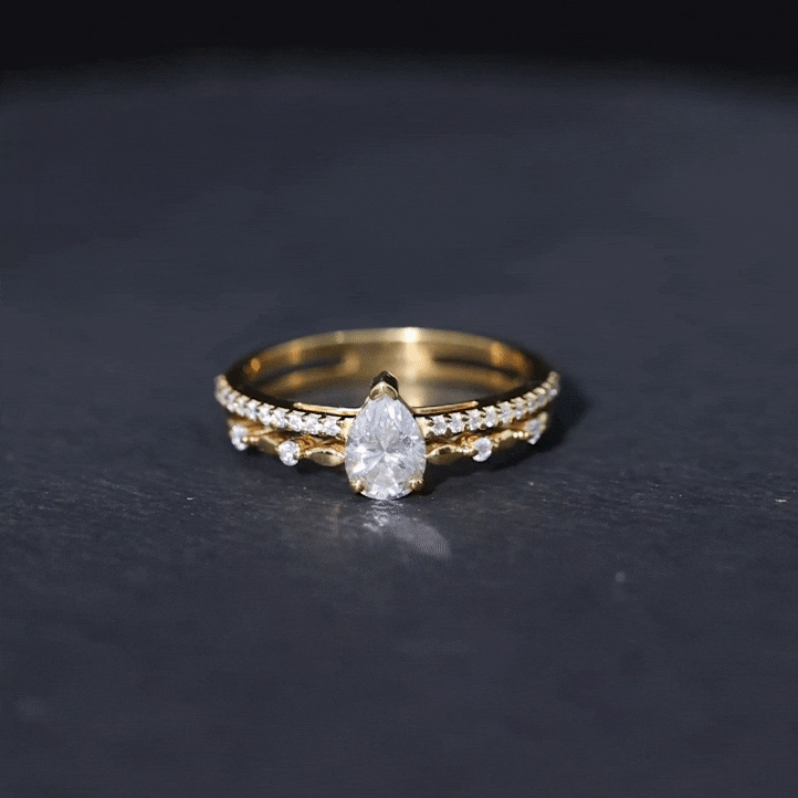 Pear Shaped Moissanite Double Band Engagement Ring