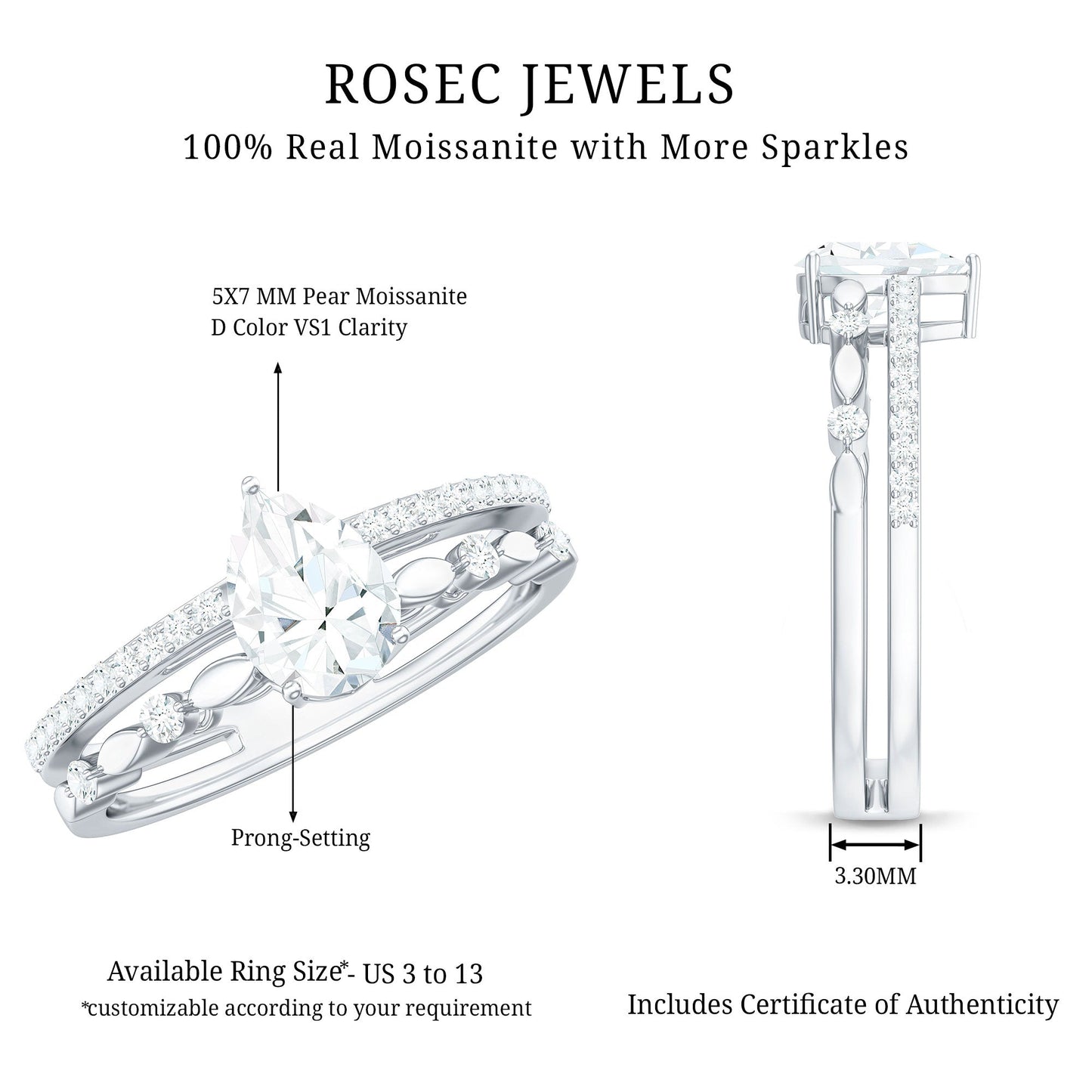 Pear Shaped Moissanite Double Band Engagement Ring