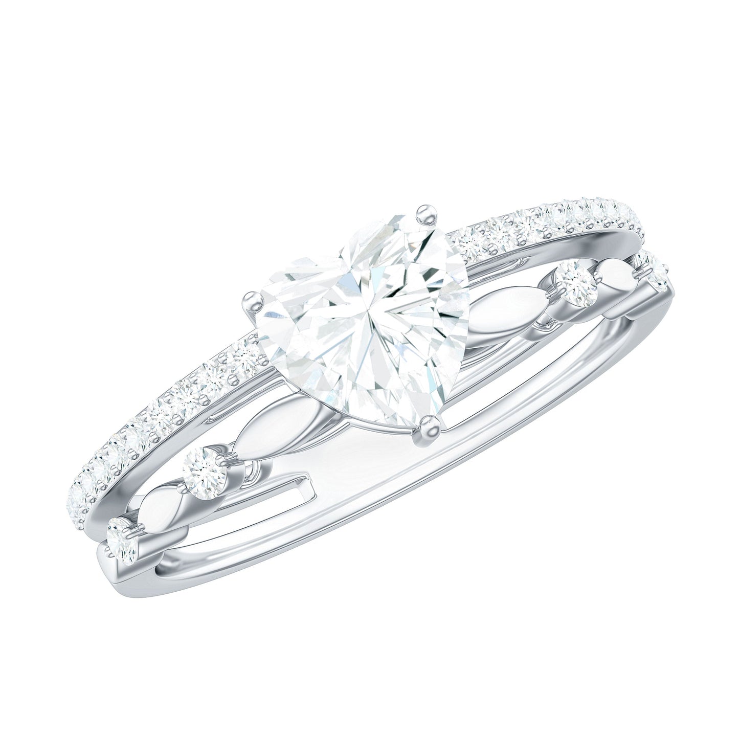 1.5 Carat Heart Moissanite Solitaire Double Band Ring Set
