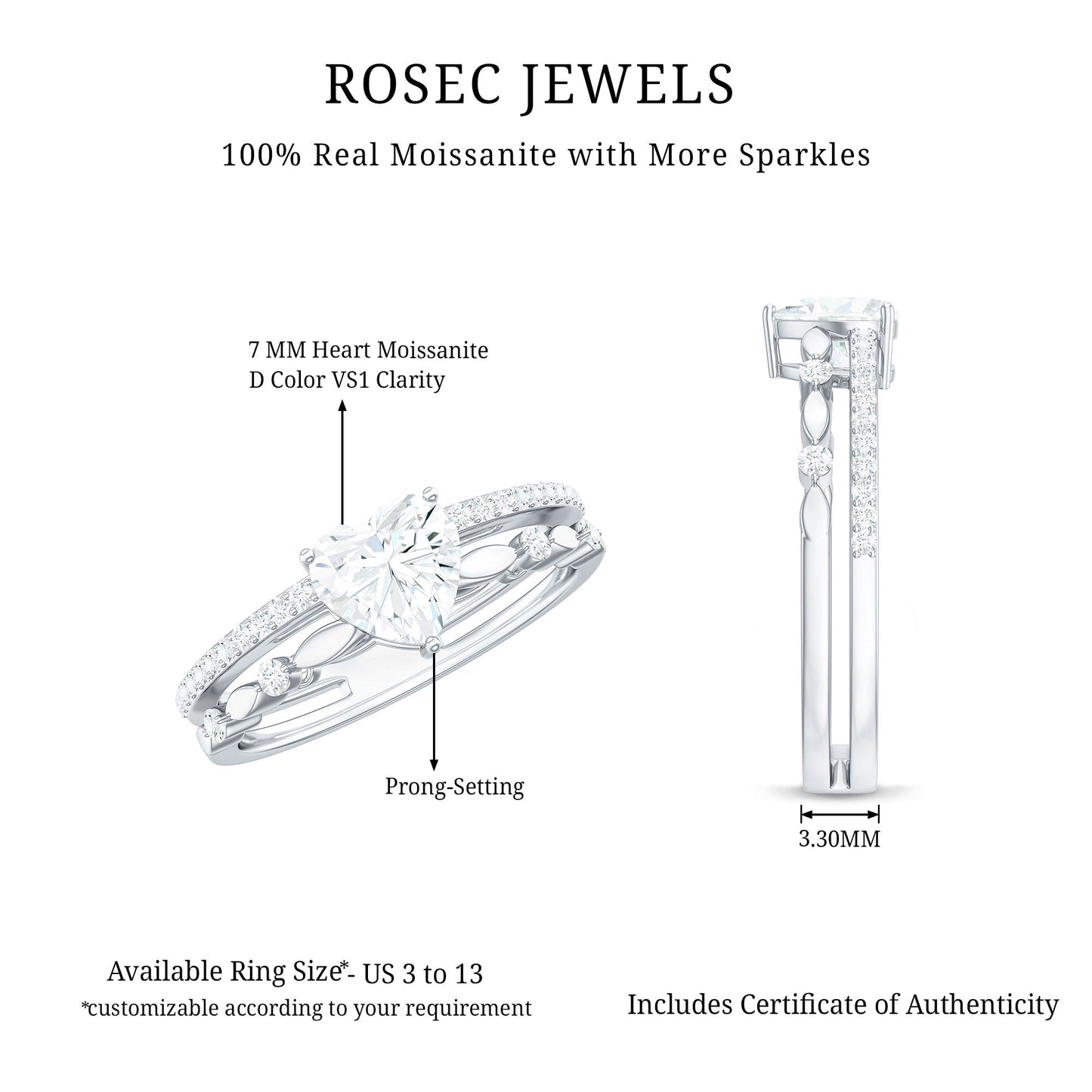 1.5 Carat Heart Moissanite Solitaire Double Band Ring Set