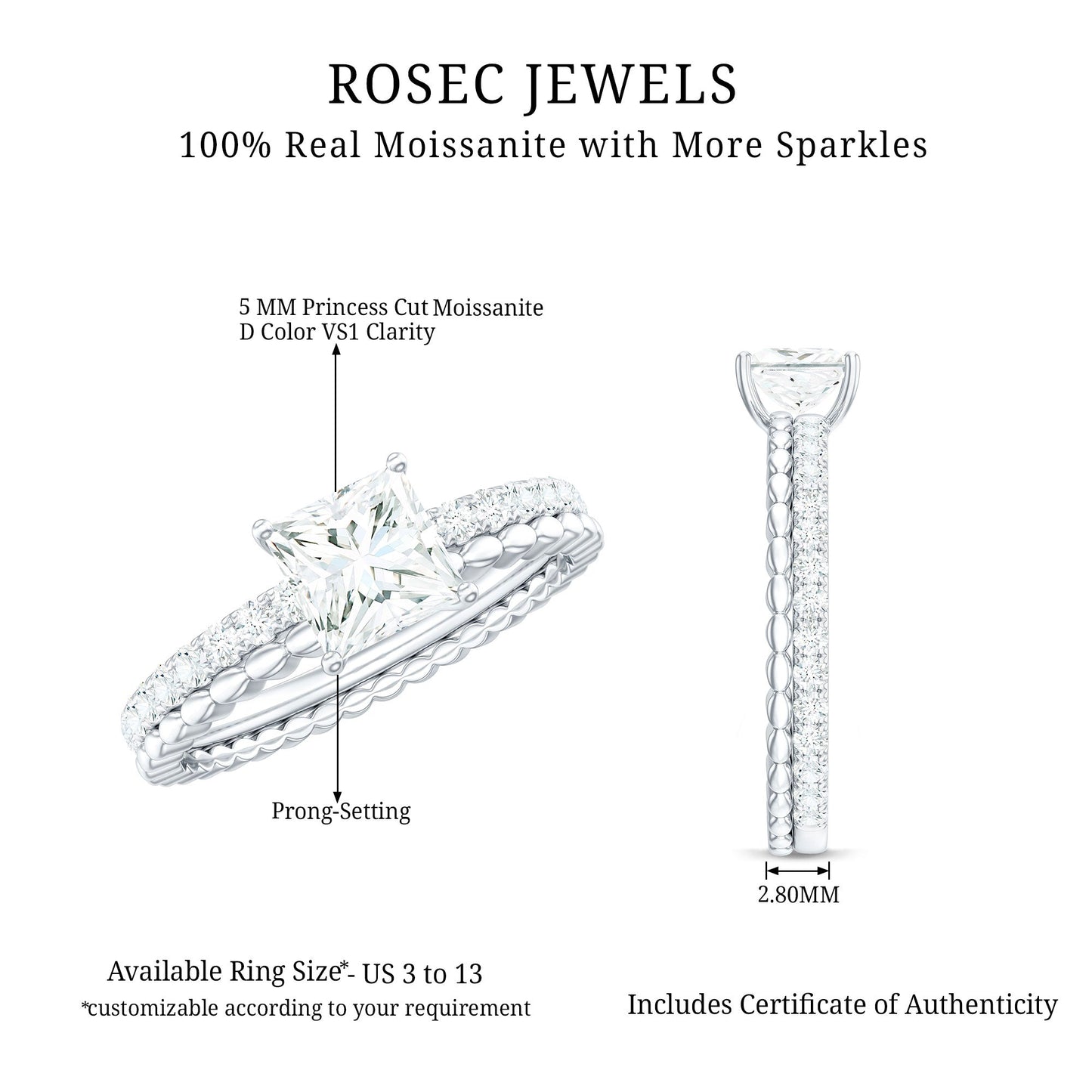 Certified Moissanite Square Cut Engagement Ring For Women