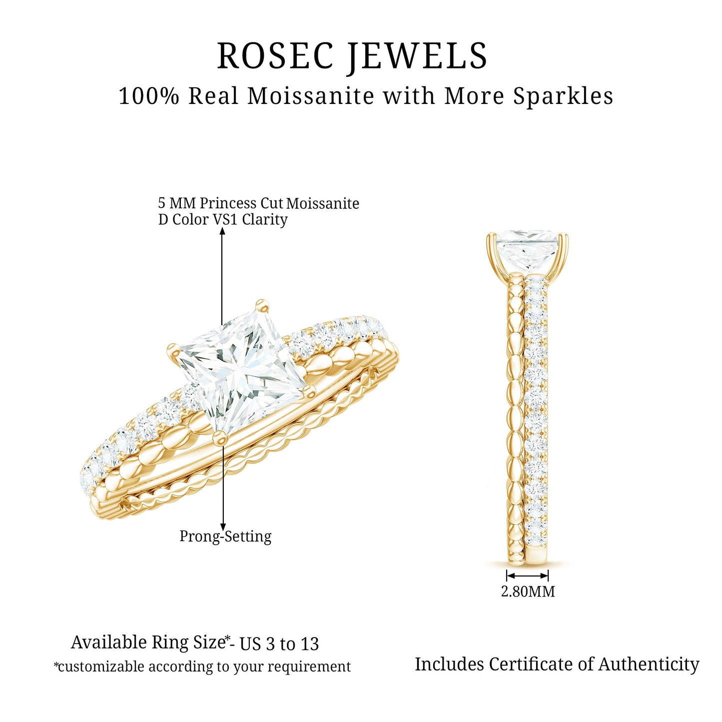 Certified Moissanite Square Cut Engagement Ring For Women