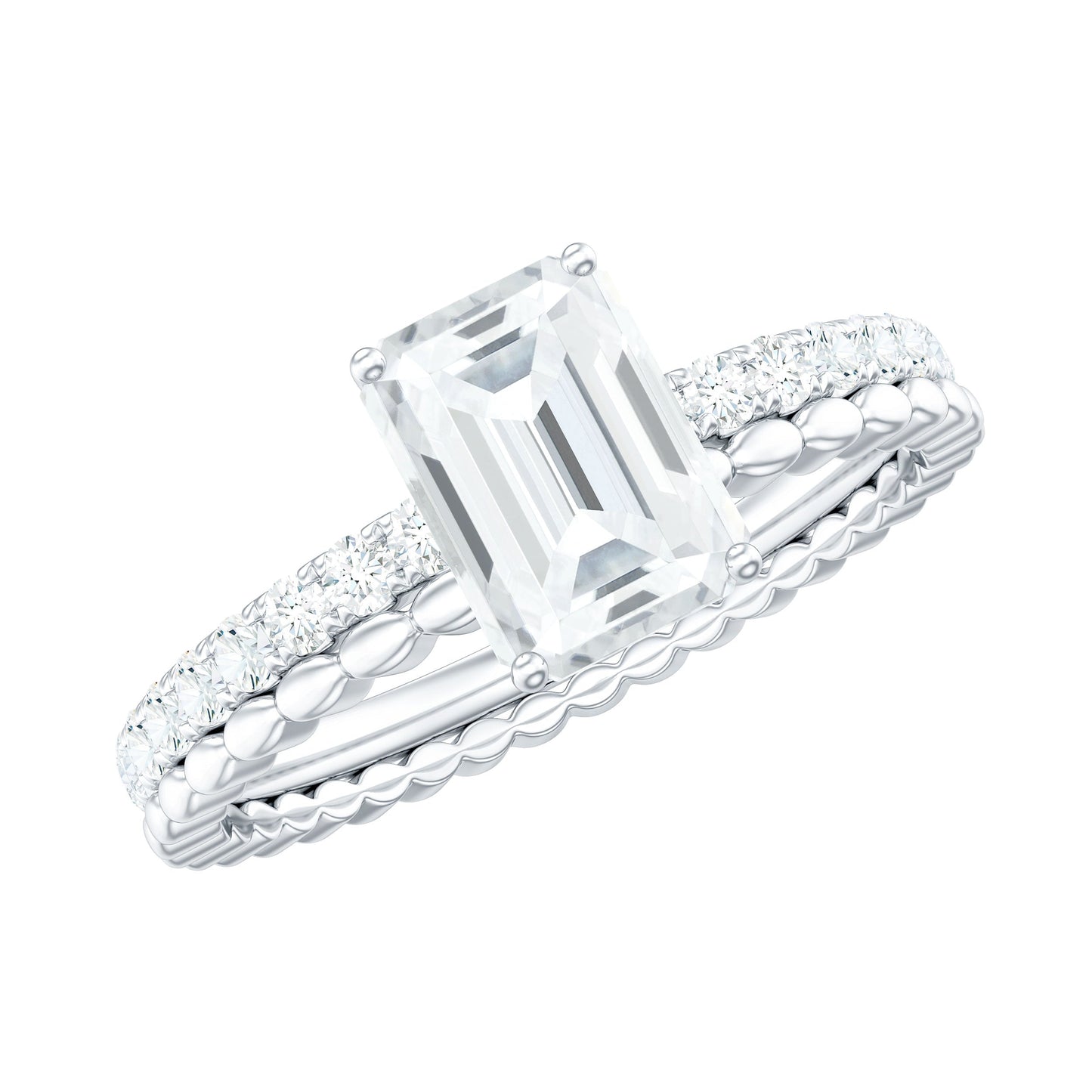 Certified 1.8 Carat Emerald Cut Moissanite Solitaire Engagement Ring