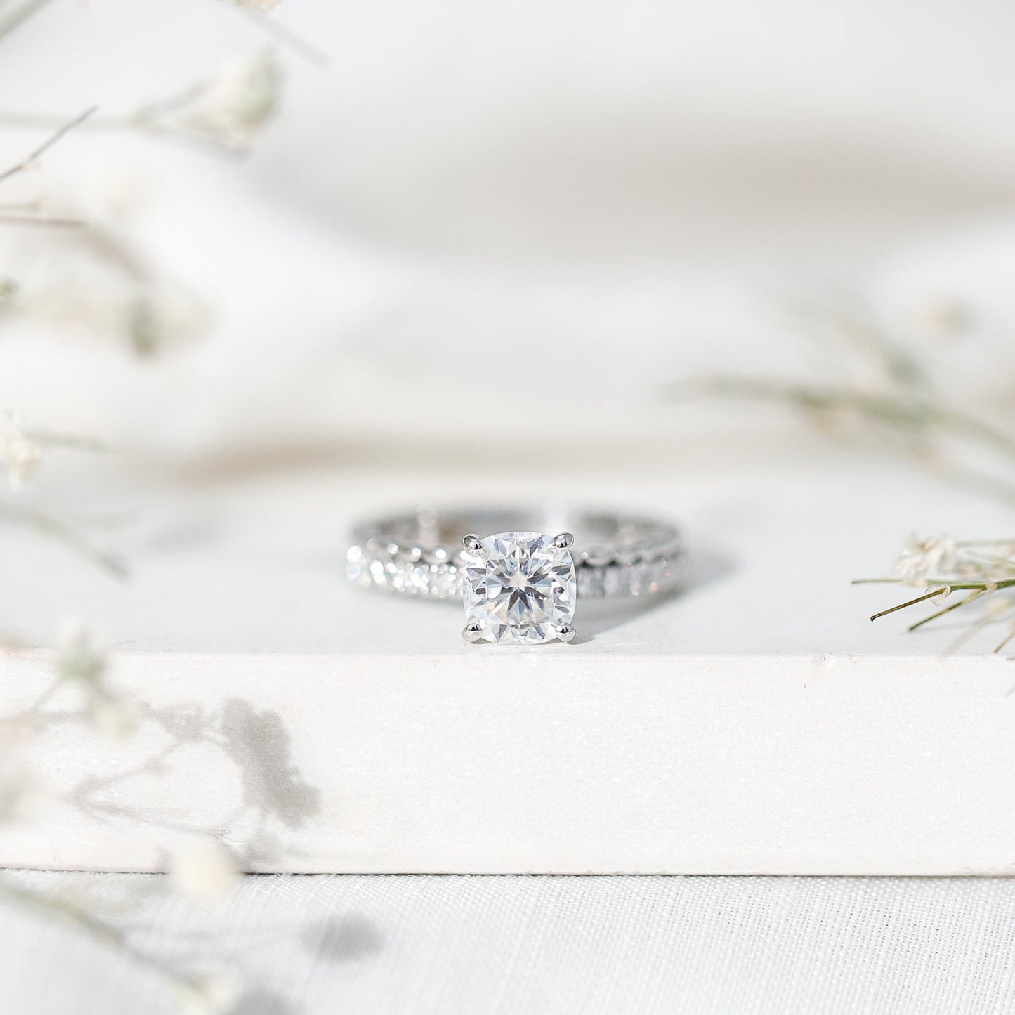 1.7 Carat Certified Cushion Cut Moissanite Solitaire Engagement Ring