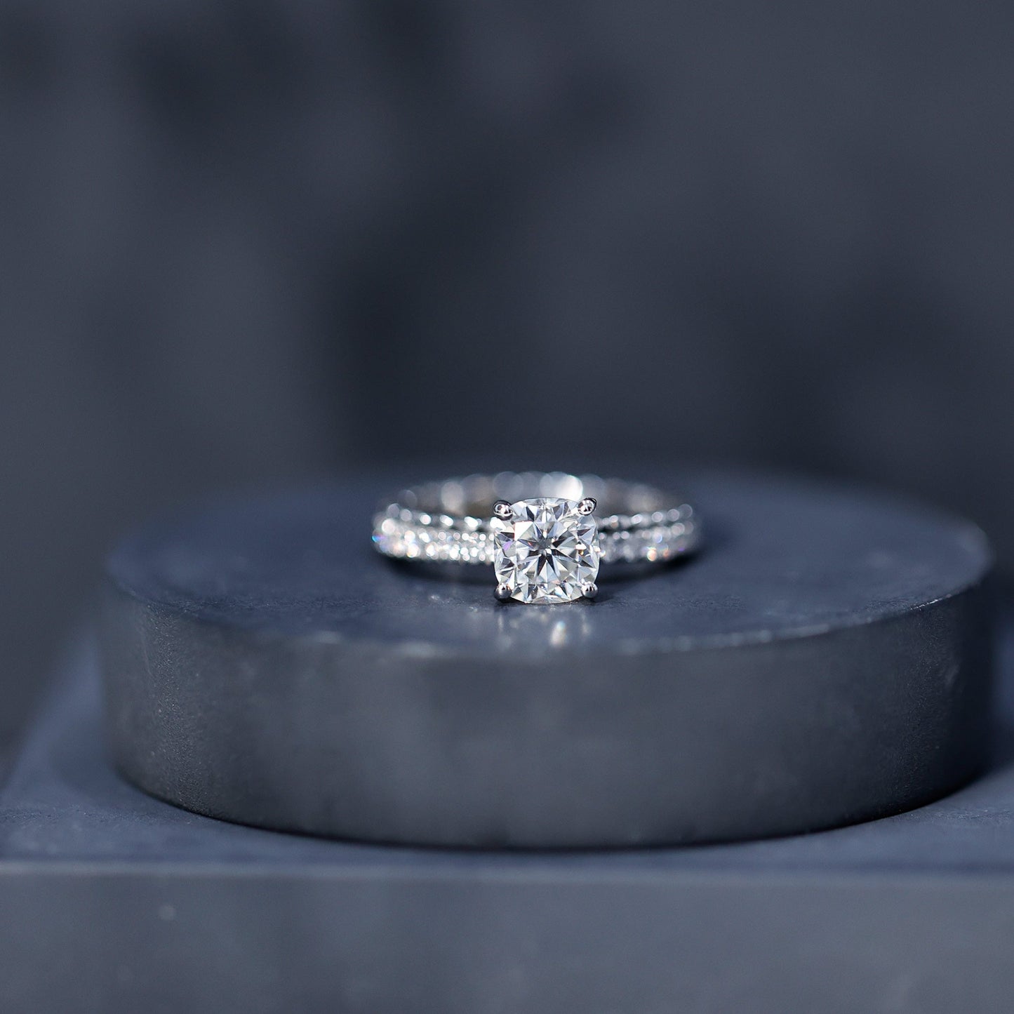 1.7 Carat Certified Cushion Cut Moissanite Solitaire Engagement Ring