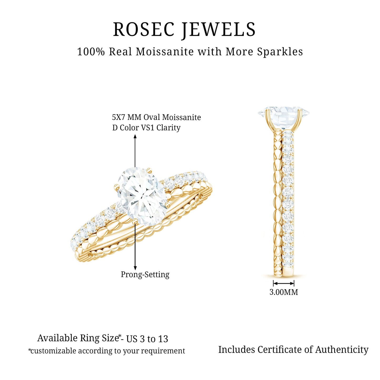 0.9 Carat Solitaire Moissanite Oblong Engagement Ring