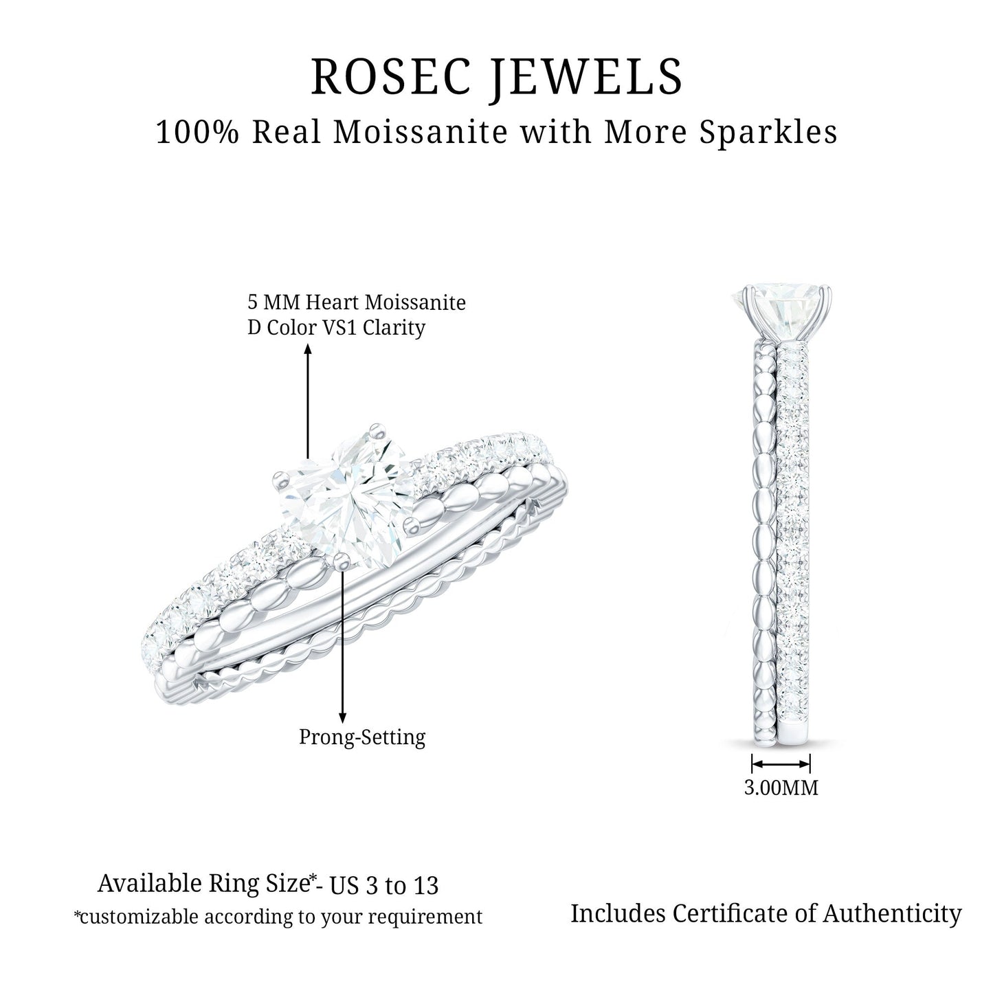 Heart Shape Moissanite Designer Engagement Ring for Women