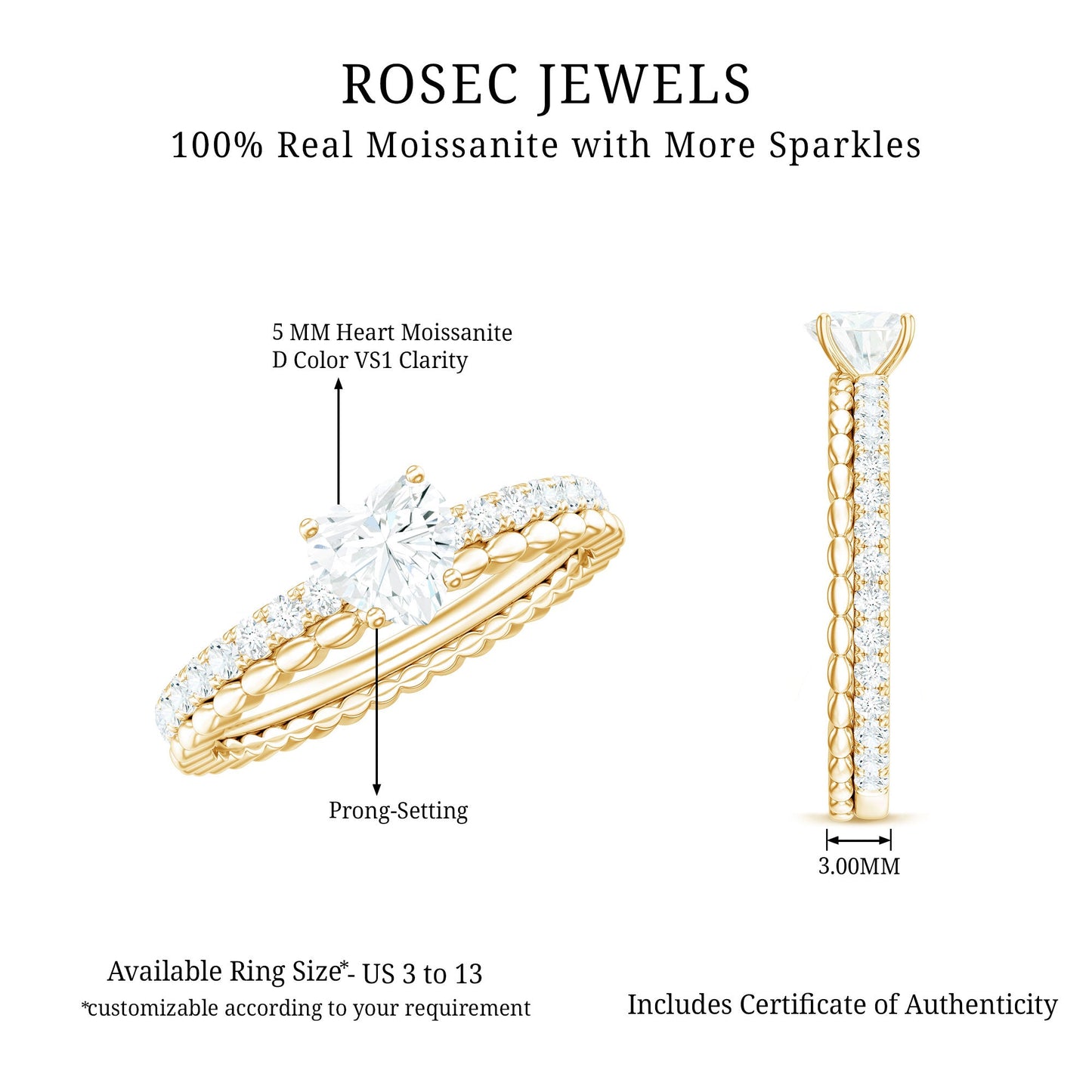 Heart Shape Moissanite Designer Engagement Ring for Women