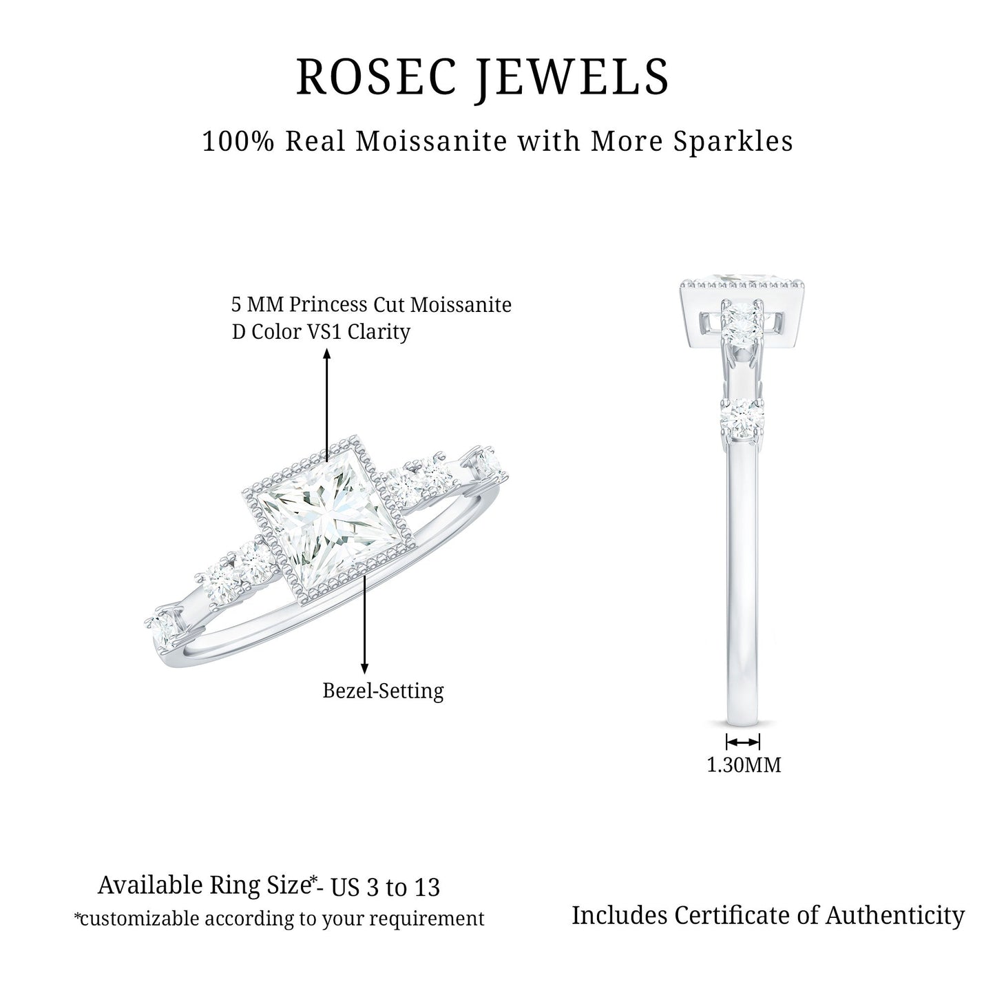 Square Moissanite Engagement Ring With Side Stones