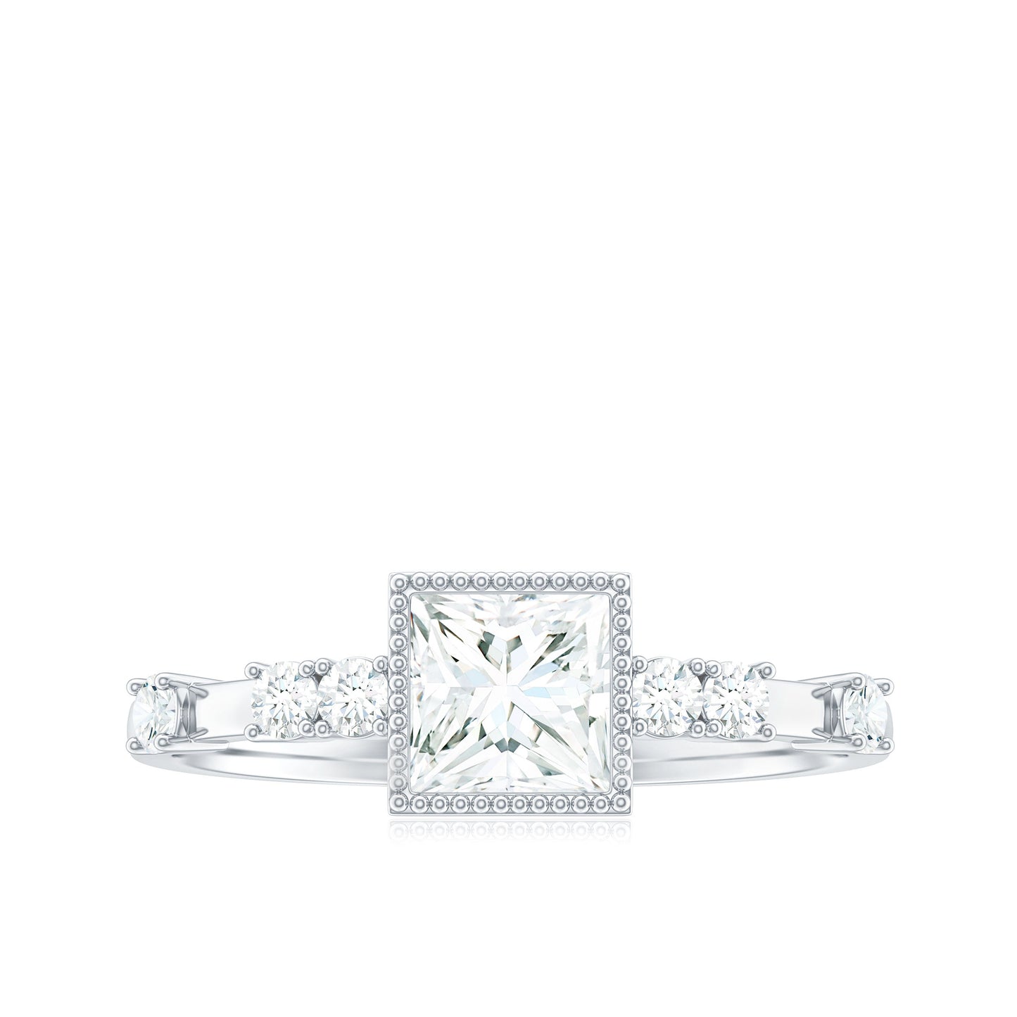 Square Moissanite Engagement Ring With Side Stones