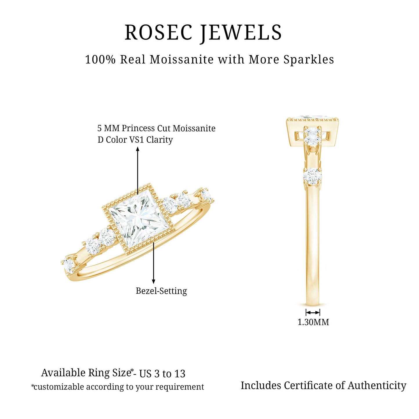 Square Moissanite Engagement Ring With Side Stones
