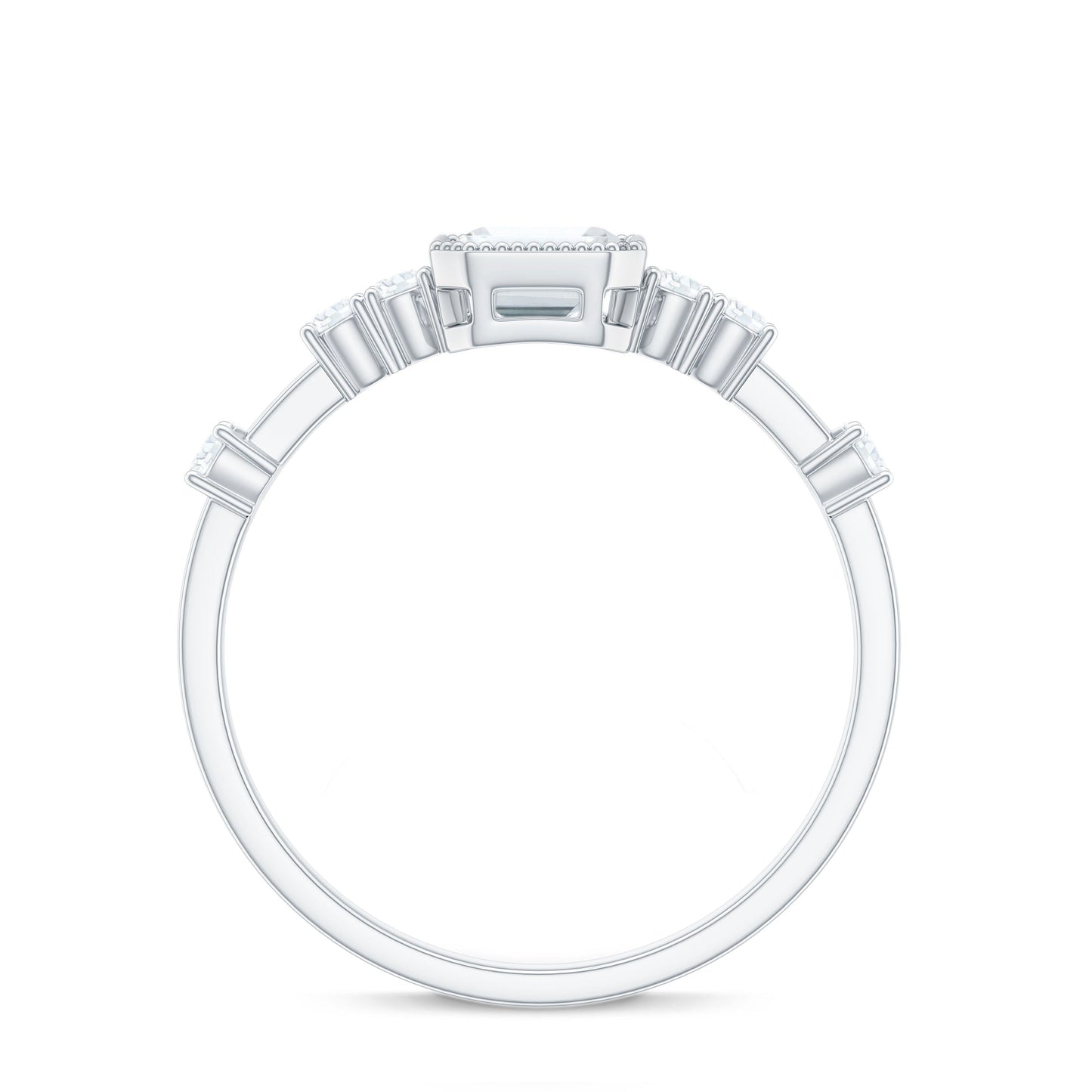 Womens Moissanite 1.8 Carat Emerald Cut Engagement Ring in Bezel Setting