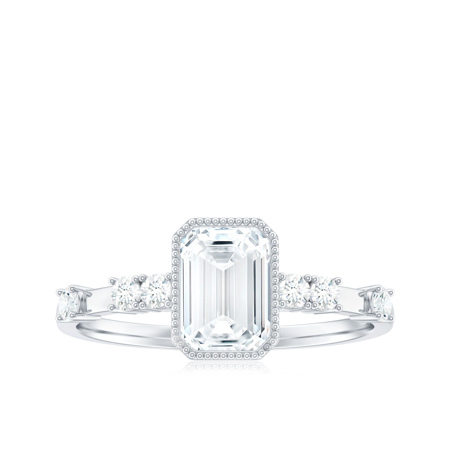Womens Moissanite 1.8 Carat Emerald Cut Engagement Ring in Bezel Setting
