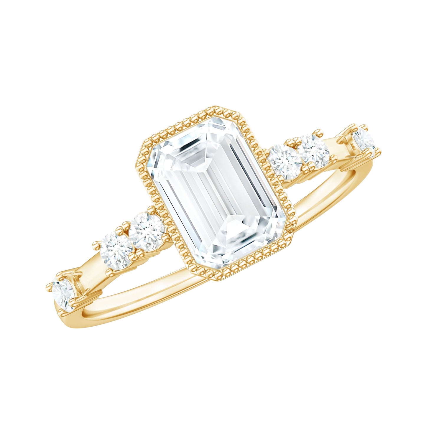 Womens Moissanite 1.8 Carat Emerald Cut Engagement Ring in Bezel Setting