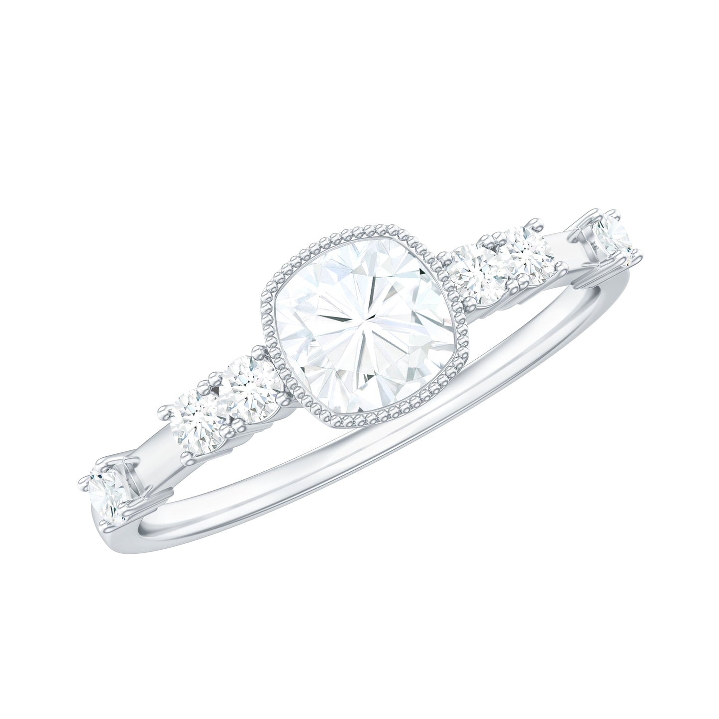 1.7 Carat Cushion Cut Moissanite Solitaire Engagement Ring in Bezel Setting