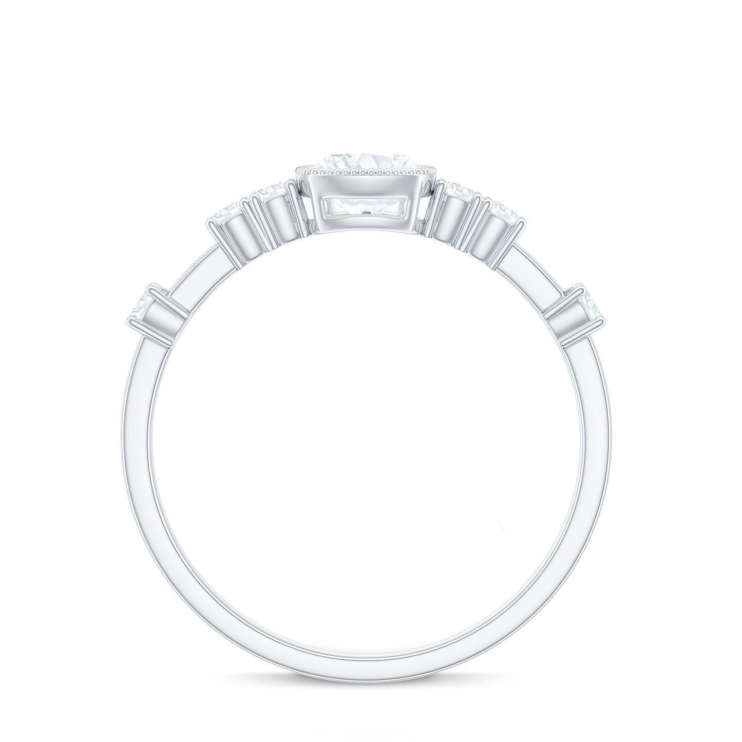 1.7 Carat Cushion Cut Moissanite Solitaire Engagement Ring in Bezel Setting