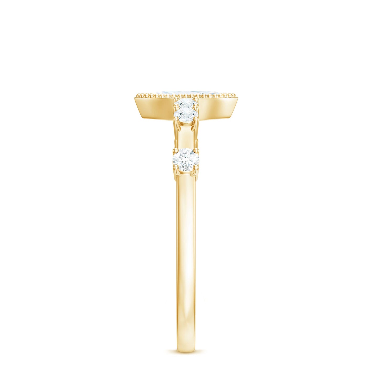 Marquise Cut Moissanite Beaded Solitaire Ring