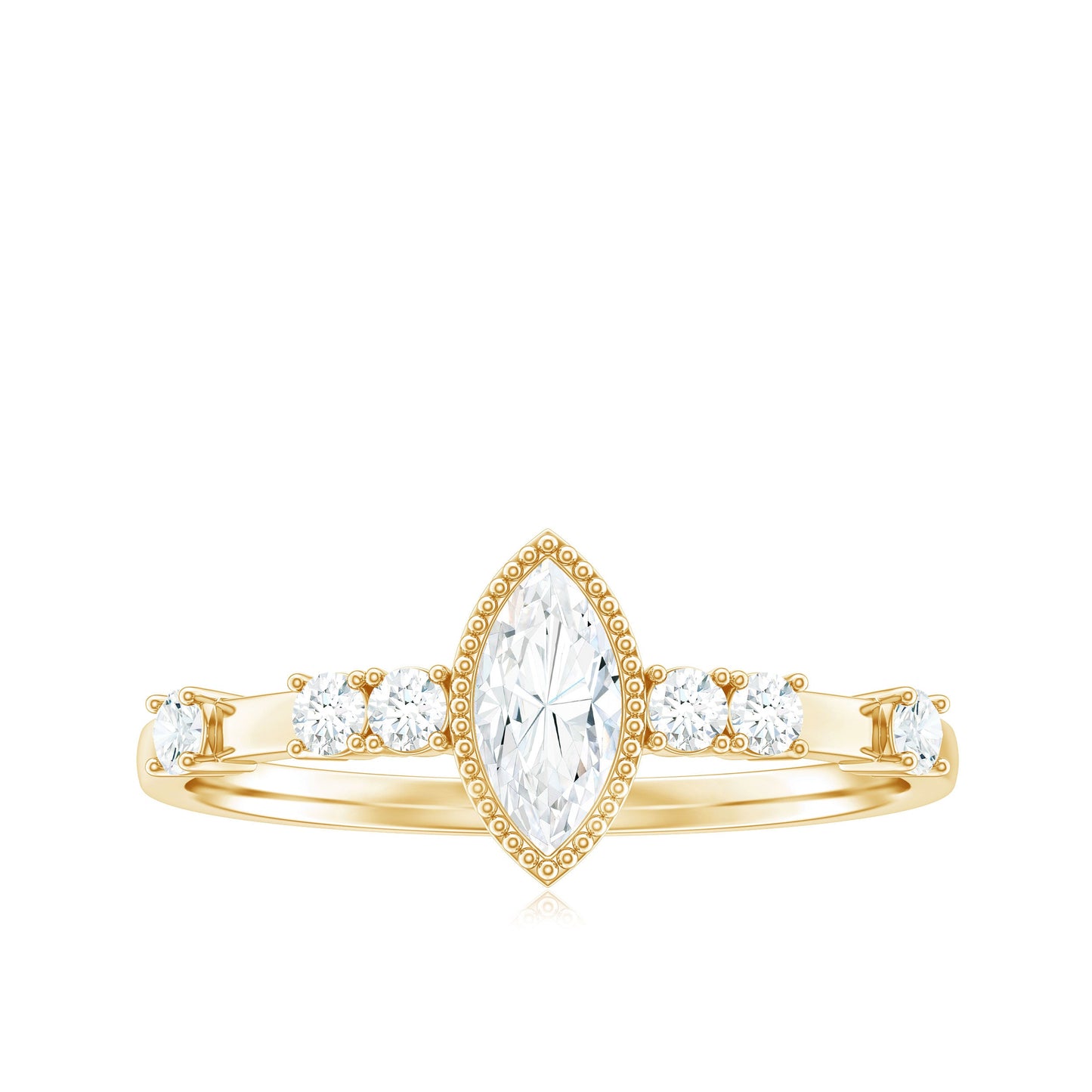 Marquise Cut Moissanite Beaded Solitaire Ring
