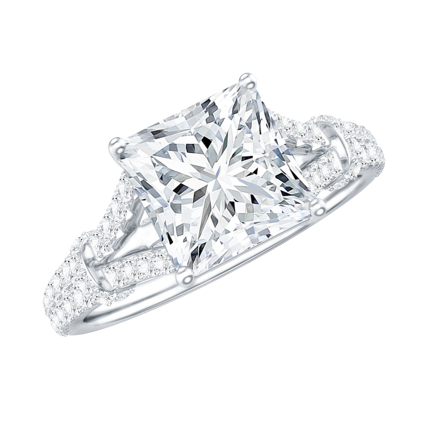 3 Carat Princess Cut Moissanite Solitaire Engagement Ring in Split Shank