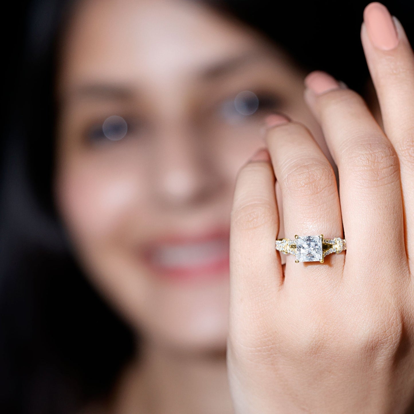3 Carat Princess Cut Moissanite Solitaire Engagement Ring in Split Shank